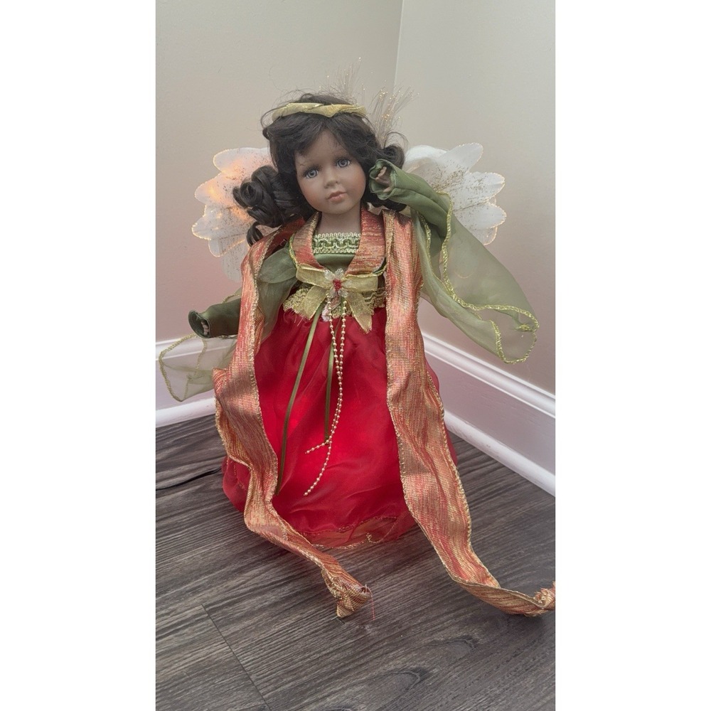 Rare Vintage Christmas Light Up Animated Moving Fiber Optic Porcelain Angel Doll